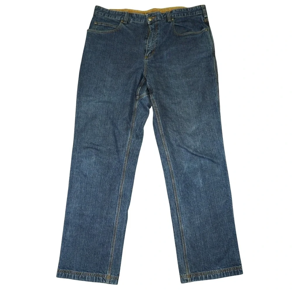 Duluth Trading Ballroom Flex Jeans Mens 38x32 Blue Straight Leg Stretch Denim